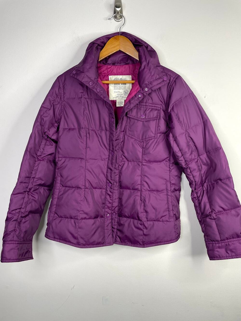 Eddie Bauer Goose Down Quilted Puffer Shacket Jacket Coat Plum Purple womens M